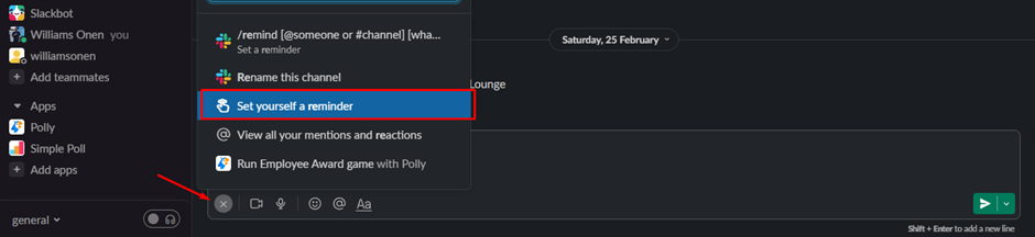 set slack reminder