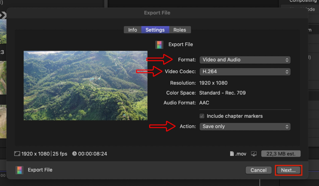 Export settings 