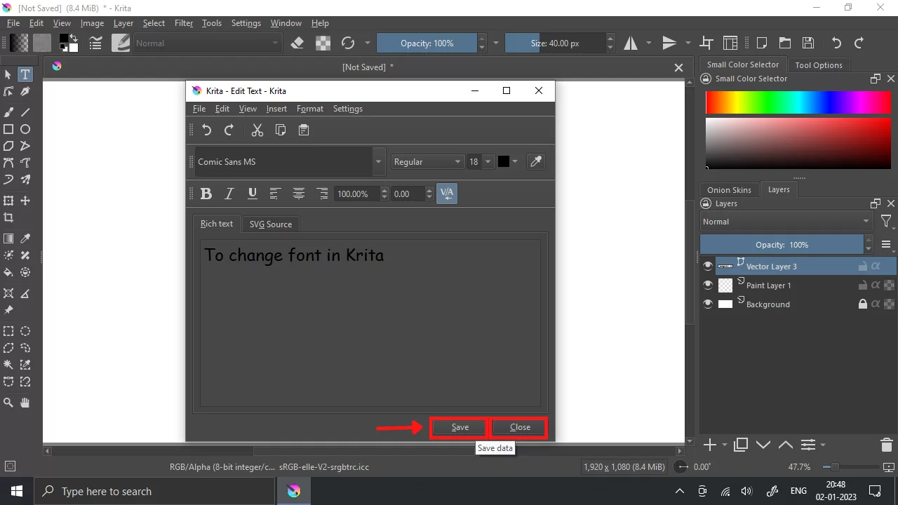 Save and Close Options in Krita