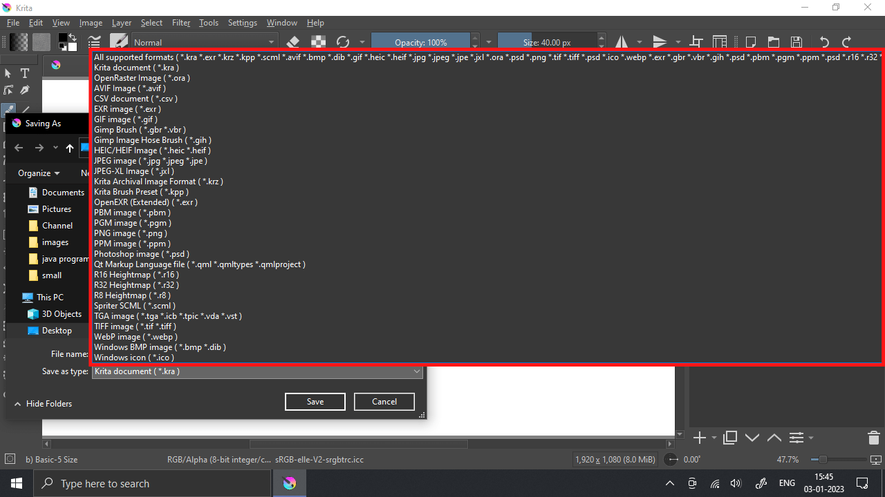 File Saving Options in Krita
