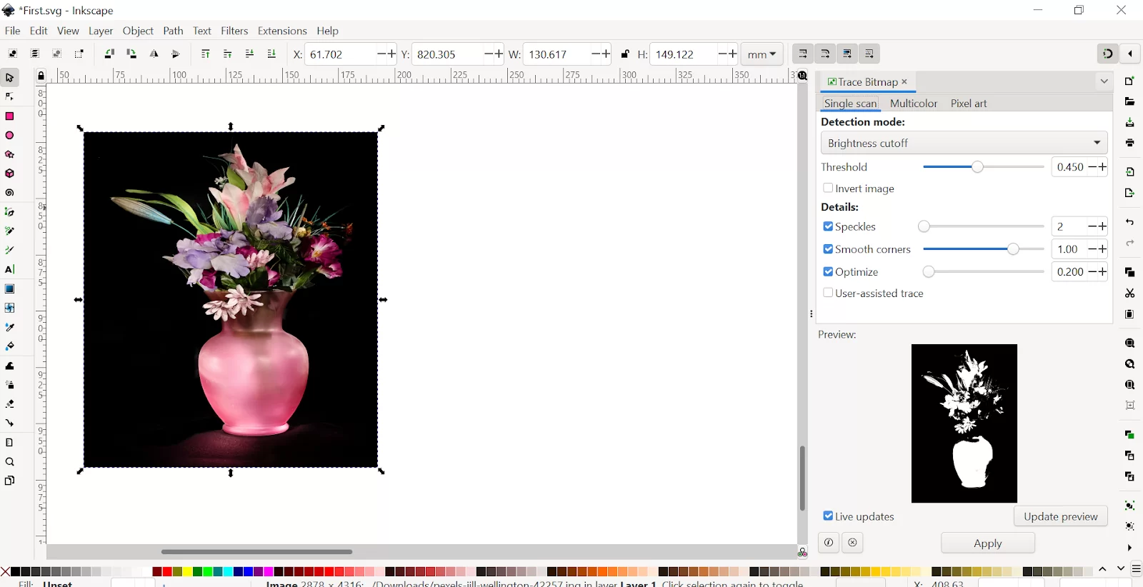 Inkscape Trace Dialogue Box