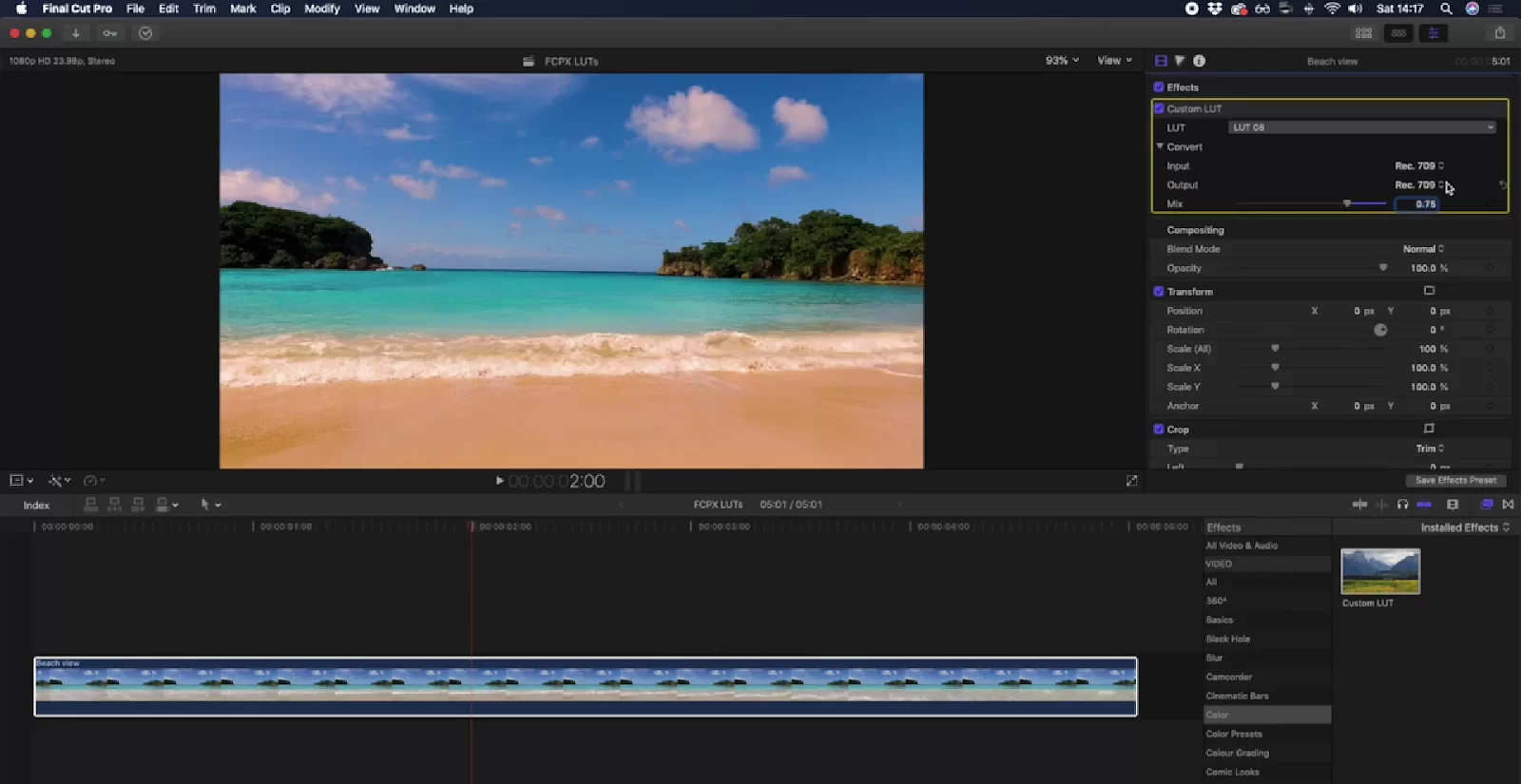 Choose Desired Lut in Final Cut Pro