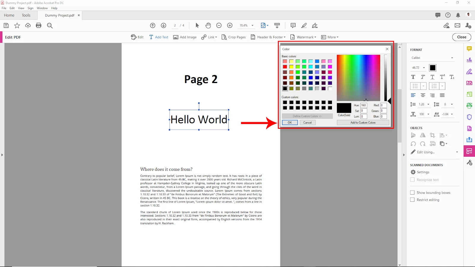 Fill Color in Acrobat