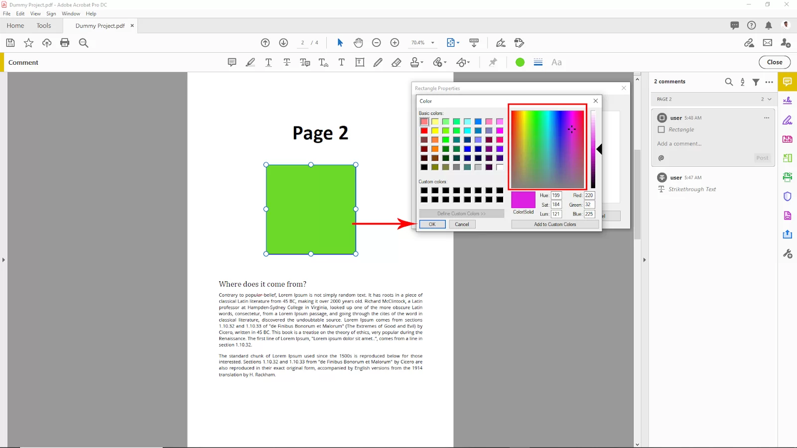 Color Panel in Acrobat