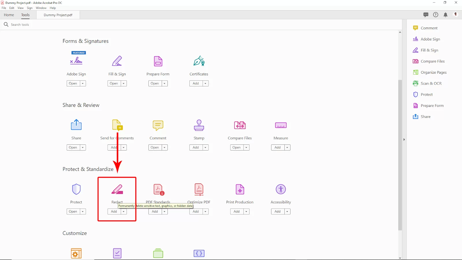 Redact Option in Acrobat