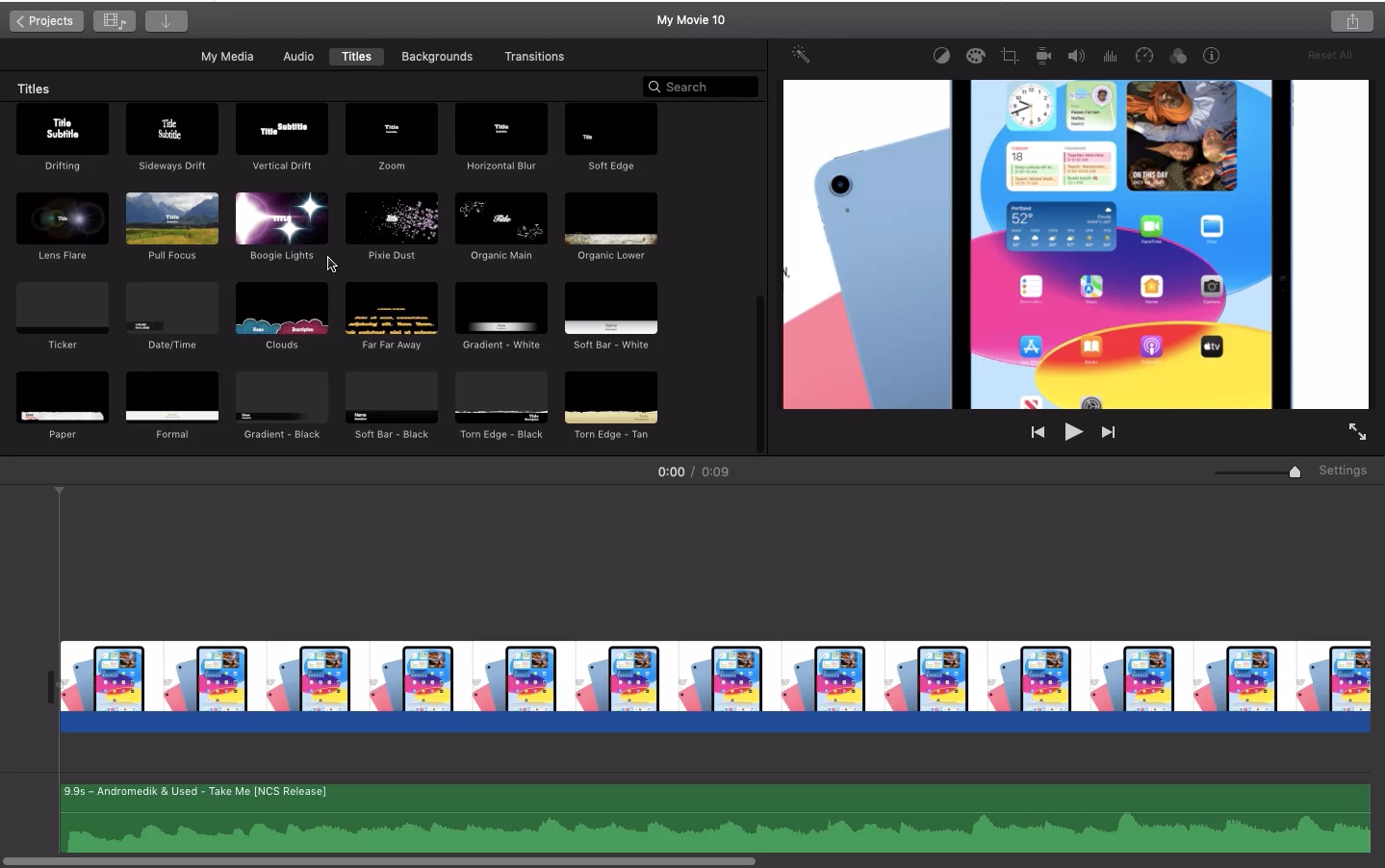 Templates in iMovie