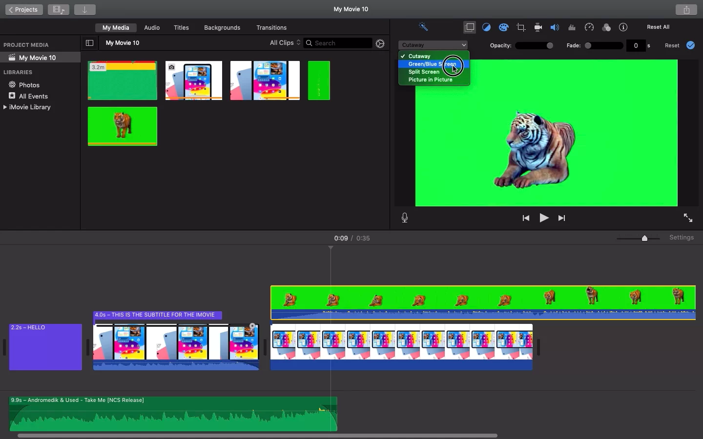 Green/Blue Screen Option in iMovie