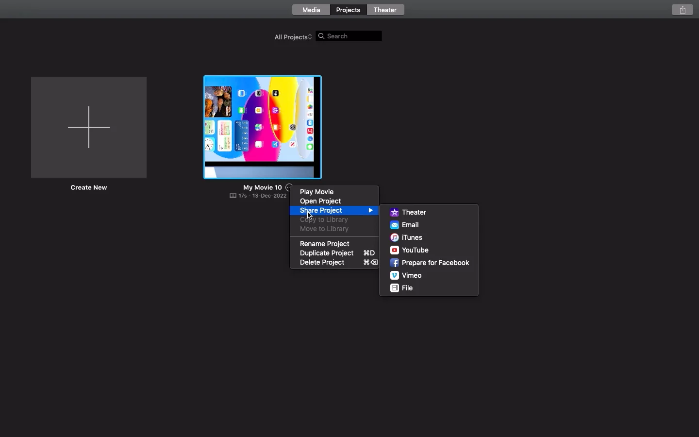 Share Project in iMovie