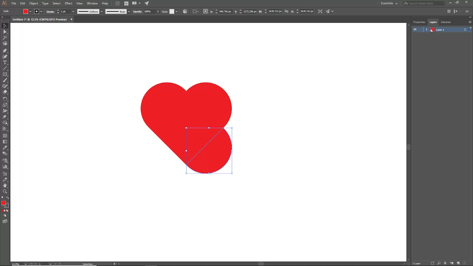 Editing Heart Shape in Illustrator