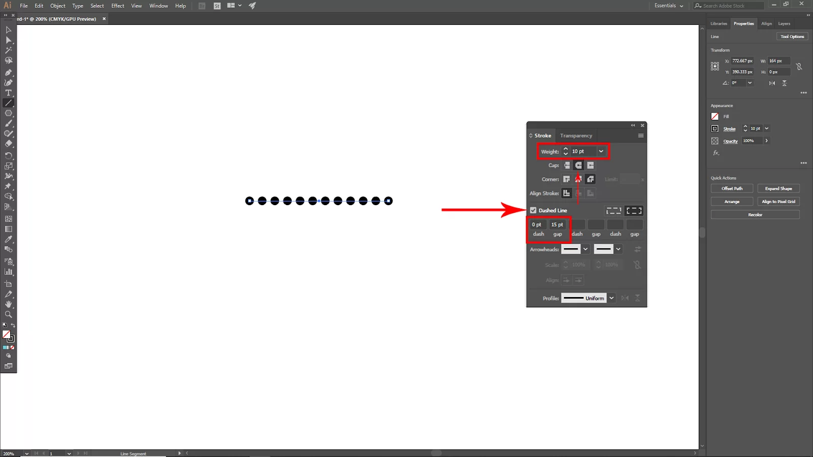 Weight Value, Cap and Dash Line Option in Illustrator