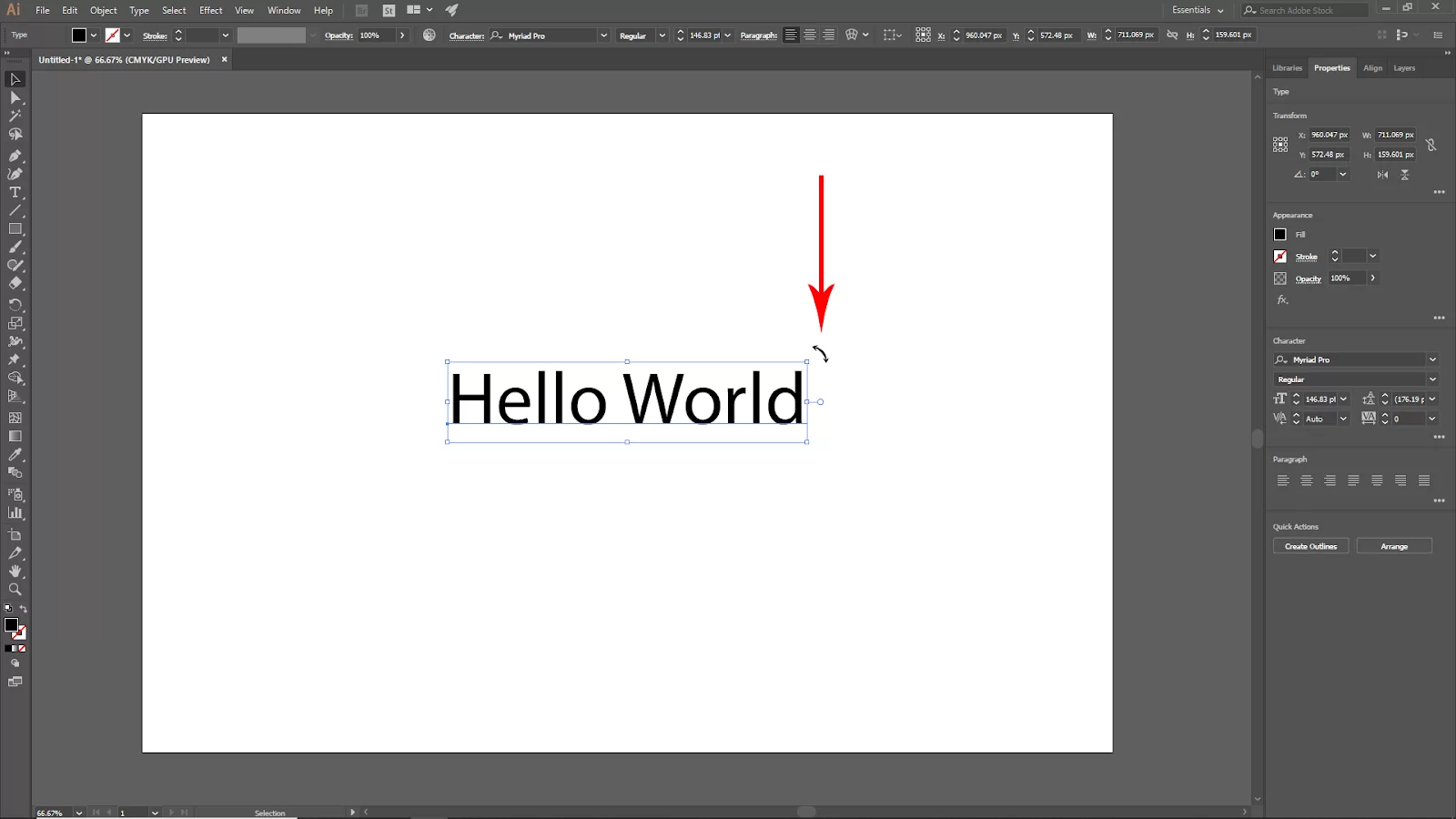 Type Hello World in Illutrator