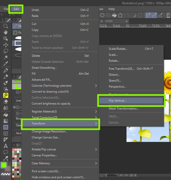 Flip Vertical Tool in Clip Studio Paint