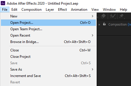 Open Project in After Effects