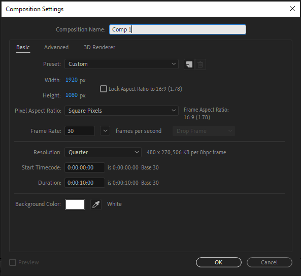 After Effects Composition Settings