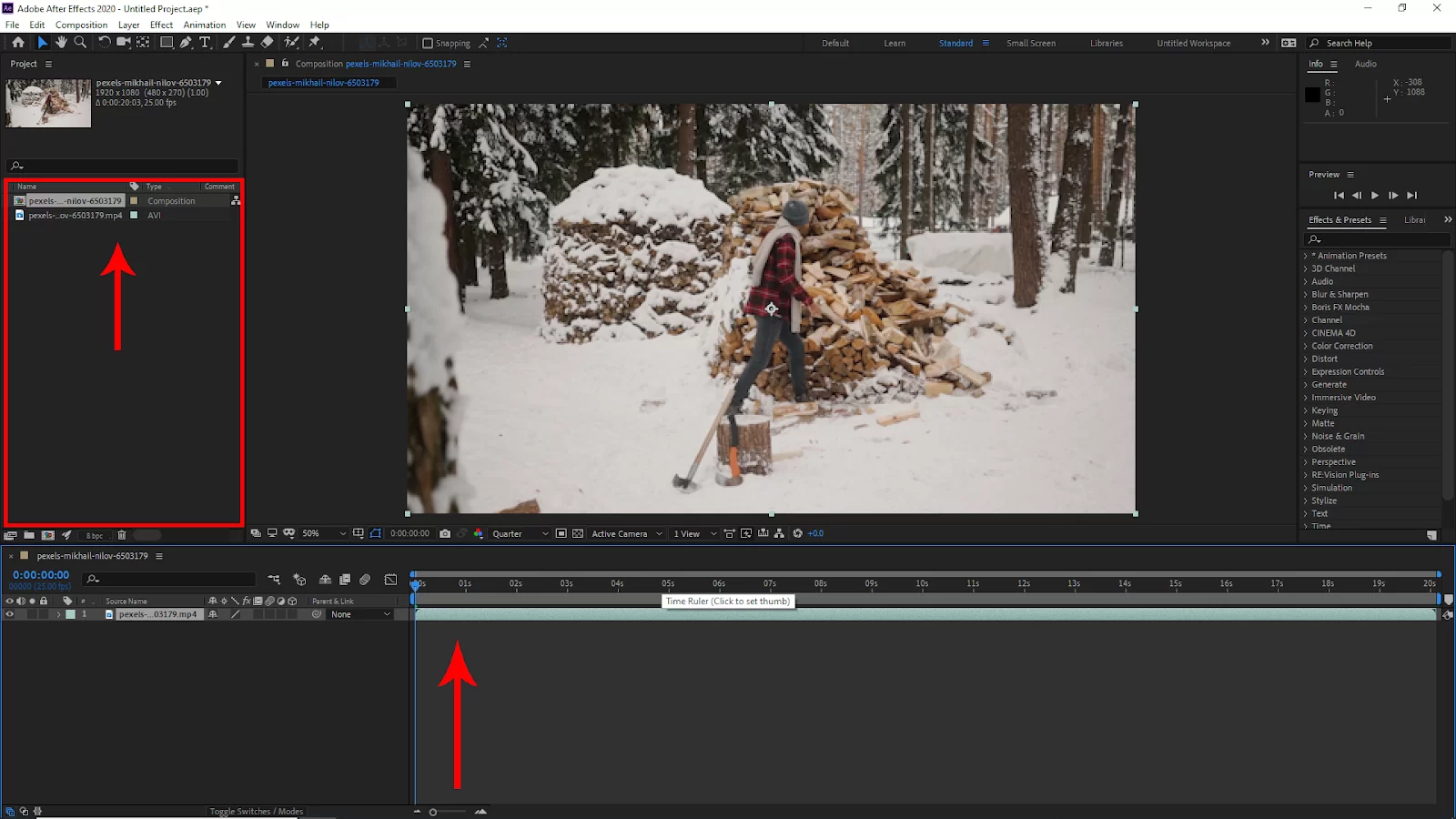 Drag Video into Timeline in After Effects