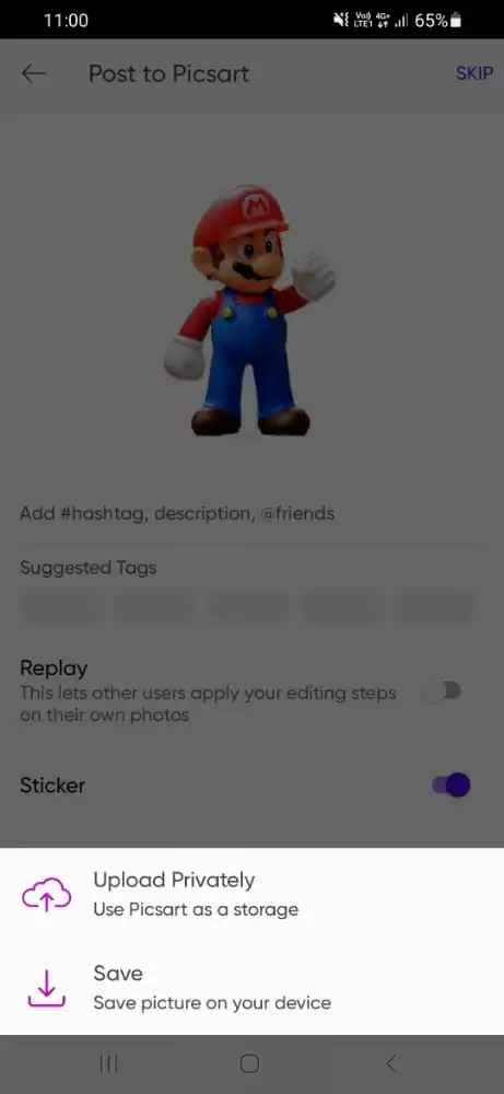 Saving Options in Picsart