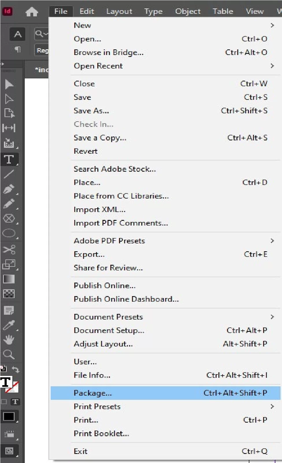 Package an InDesign File