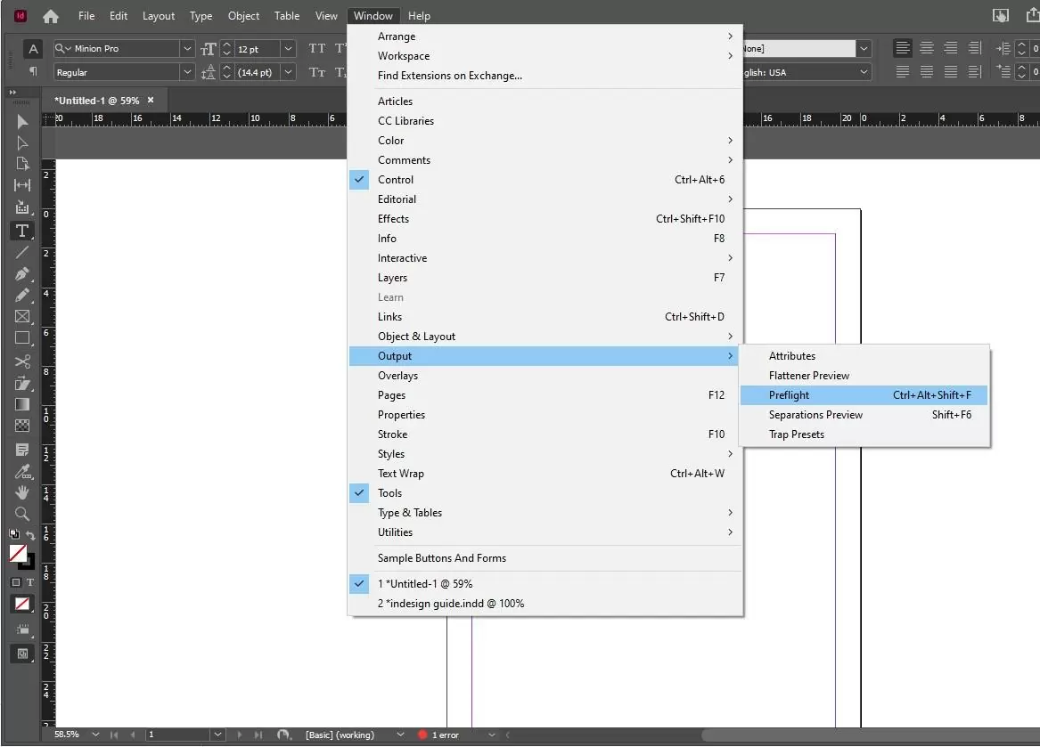 InDesign Preflight Option