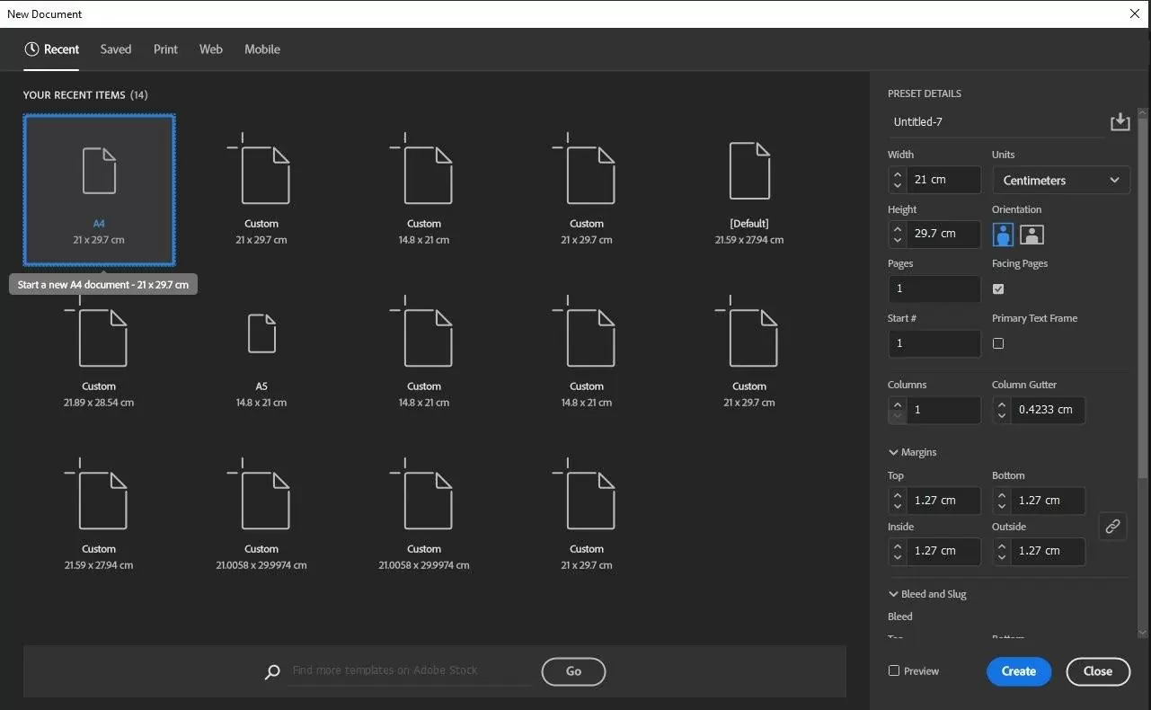 InDesign Document Details and Dimensions