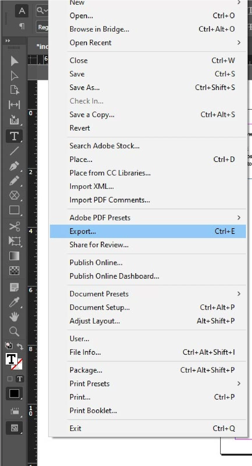 Export File in InDesign