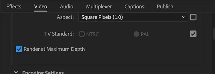 Render at Maximum Depth Premiere Pro