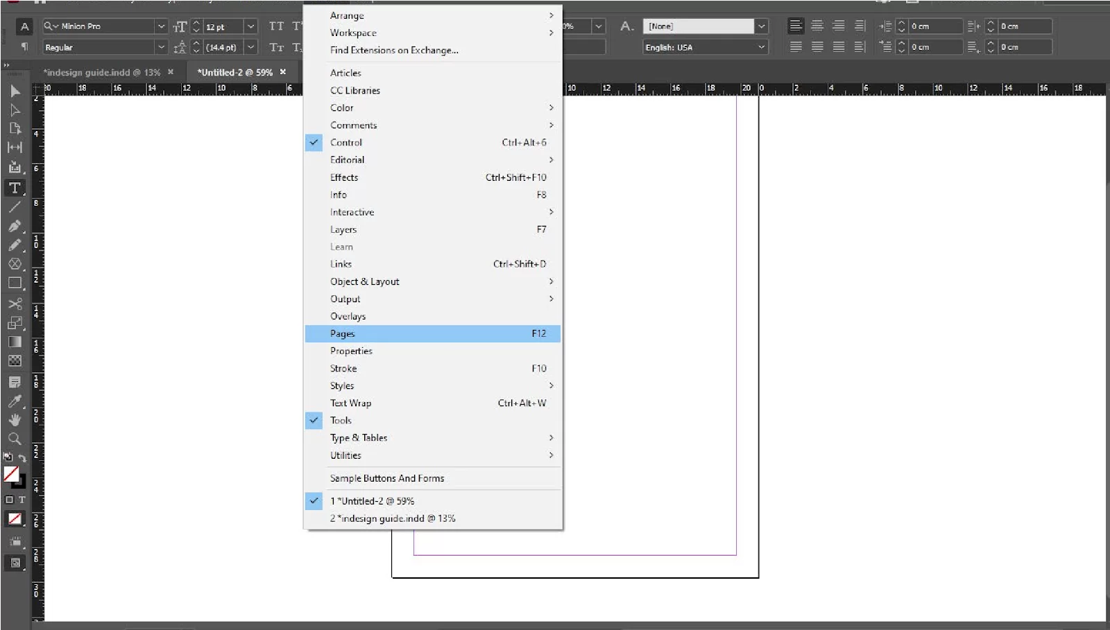 InDesign Pages Option