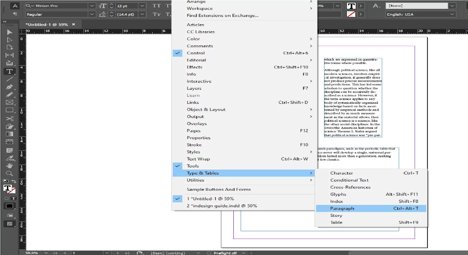Paragraph Setting in InDesign