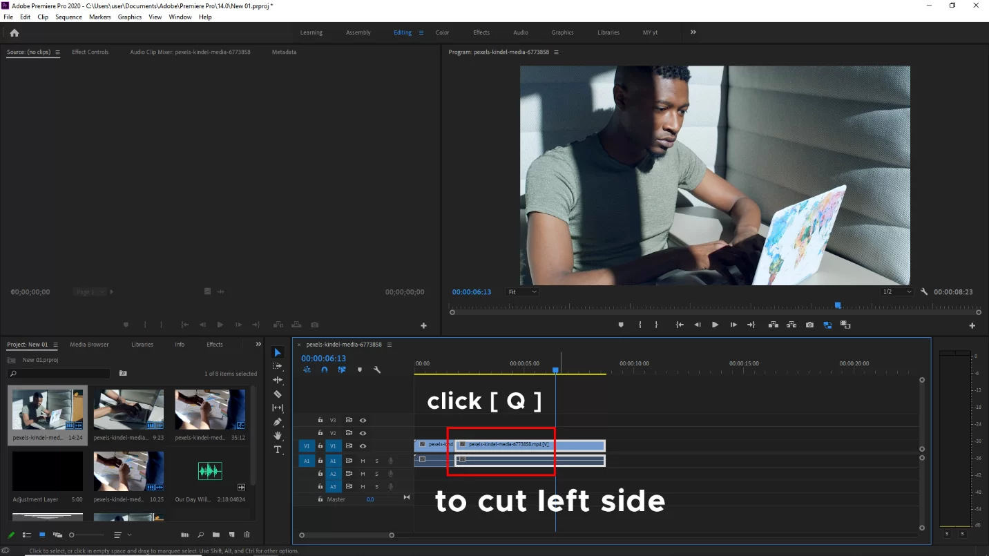 Premiere Pro cut clip left side shortcut 