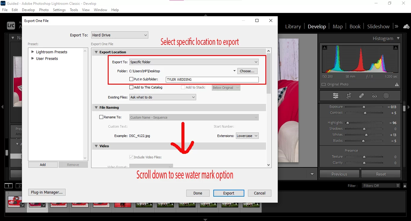 Lightroom Watermark Settings