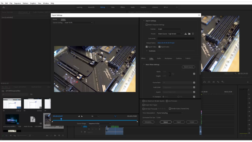 sequence settings Premiere Pro