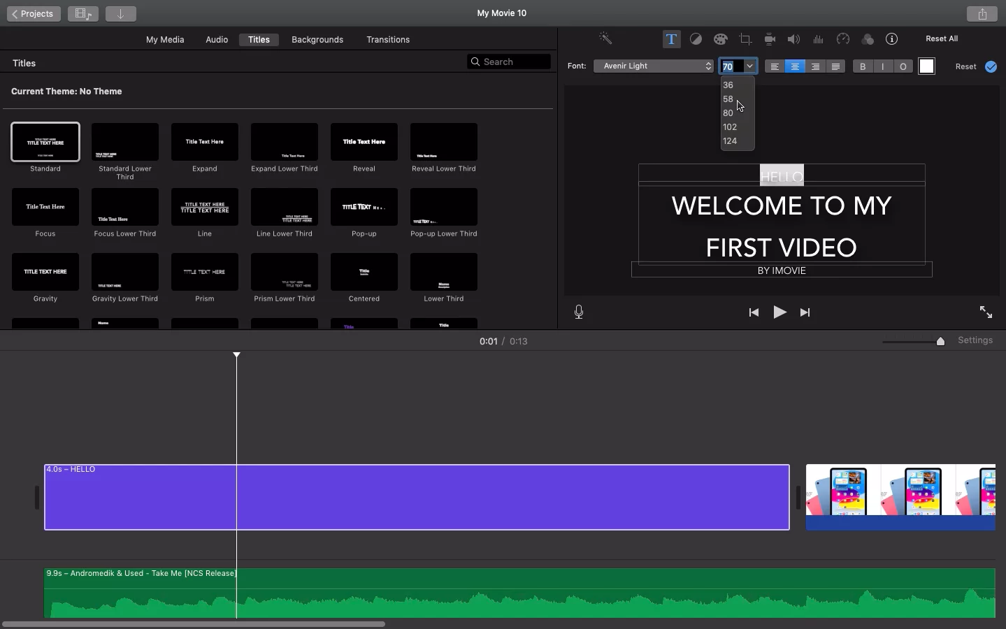 iMovie Text in Video