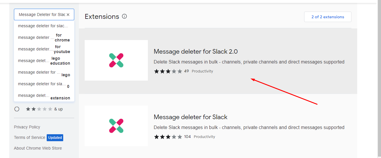 Add the "Message Deleter for Slack 2.0" extension to browser