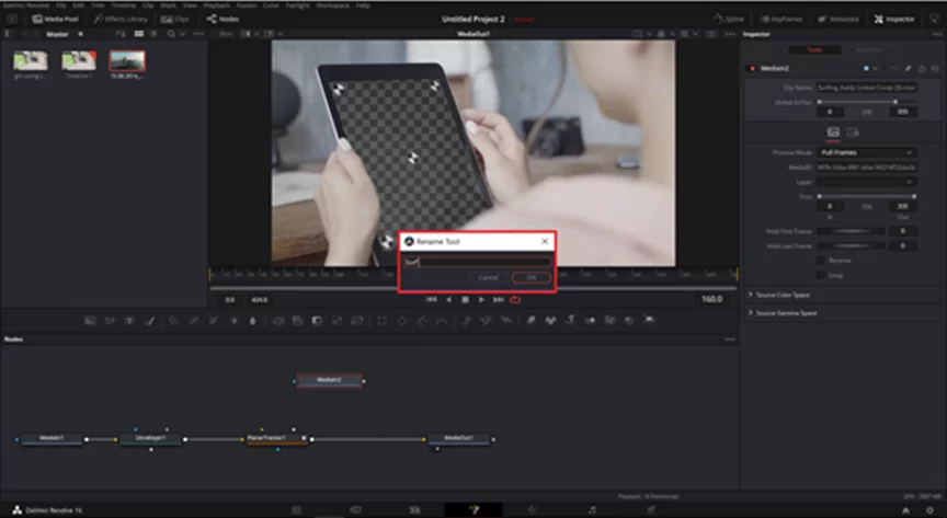 connect second footage to the Planar Tracker tool by dragging the output of MediaIn2