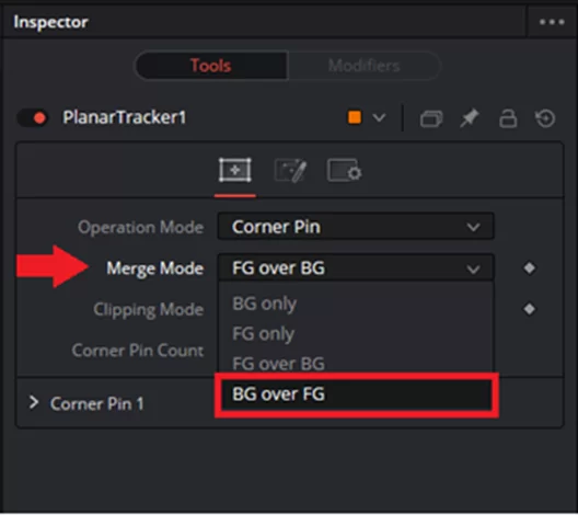 adjust the merge mode to BG over FG in the Inspector panel