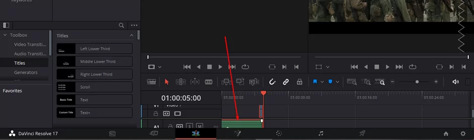 Select the freeze frame clip in the timeline