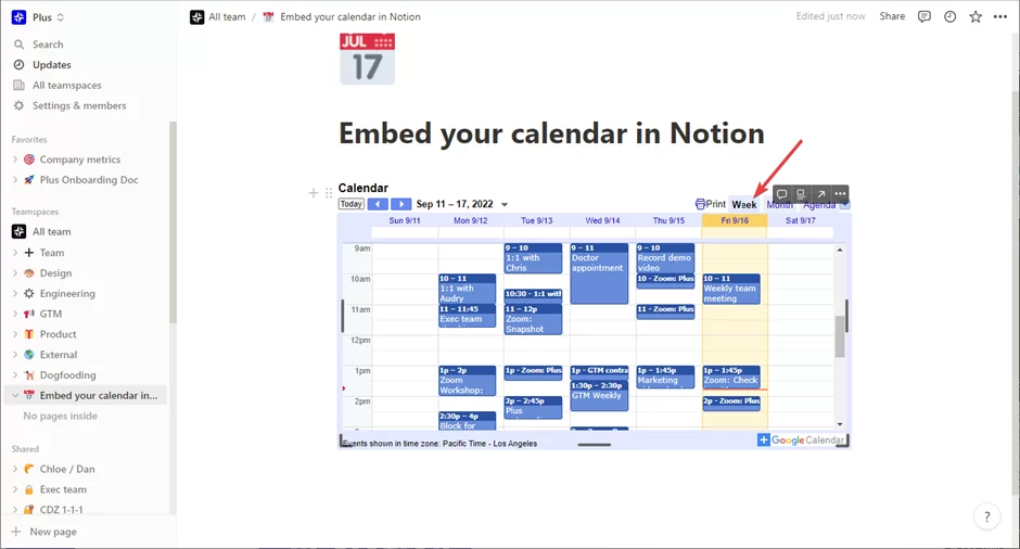 embeded calendar