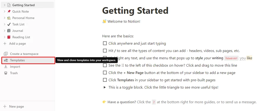 notion templates