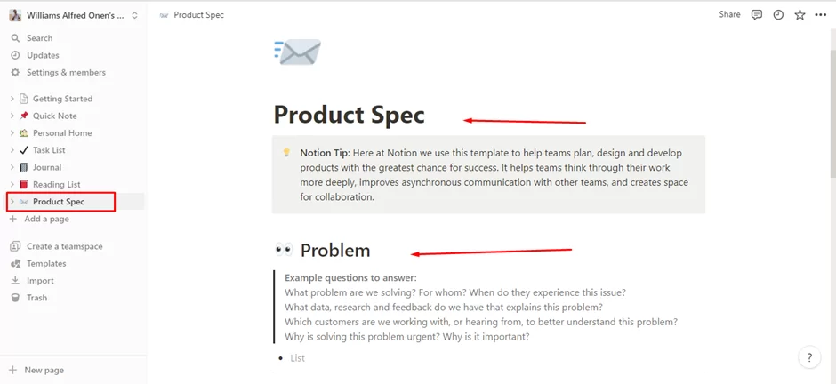 product spec